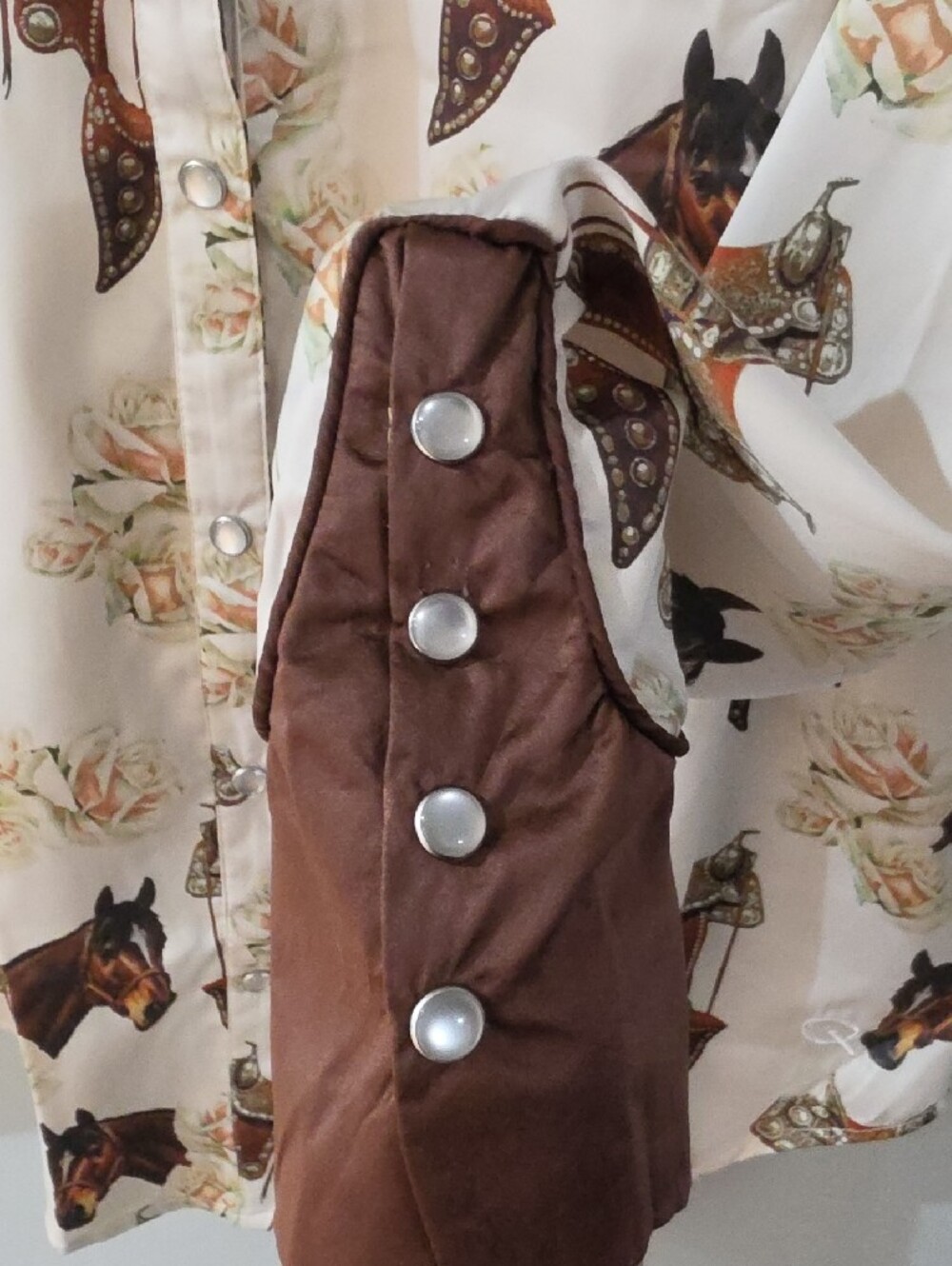 Cream Horse-Print Button Down Shirt with Leopard Trim - Picture 6 of 8
